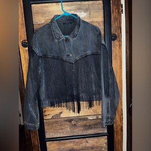 Source Unknown Charcoal Fringe Jean Jacket